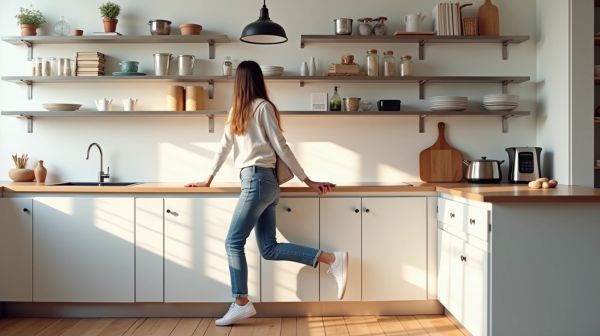 Cuisine étroite : libérer le plan de travail avec du rangement vertical
